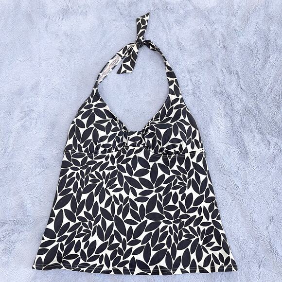 Lands End Swim Tankini Top Brown Print Halter V Neck Swimwear Womens 6 Long 6L - Picture 1 of 4
